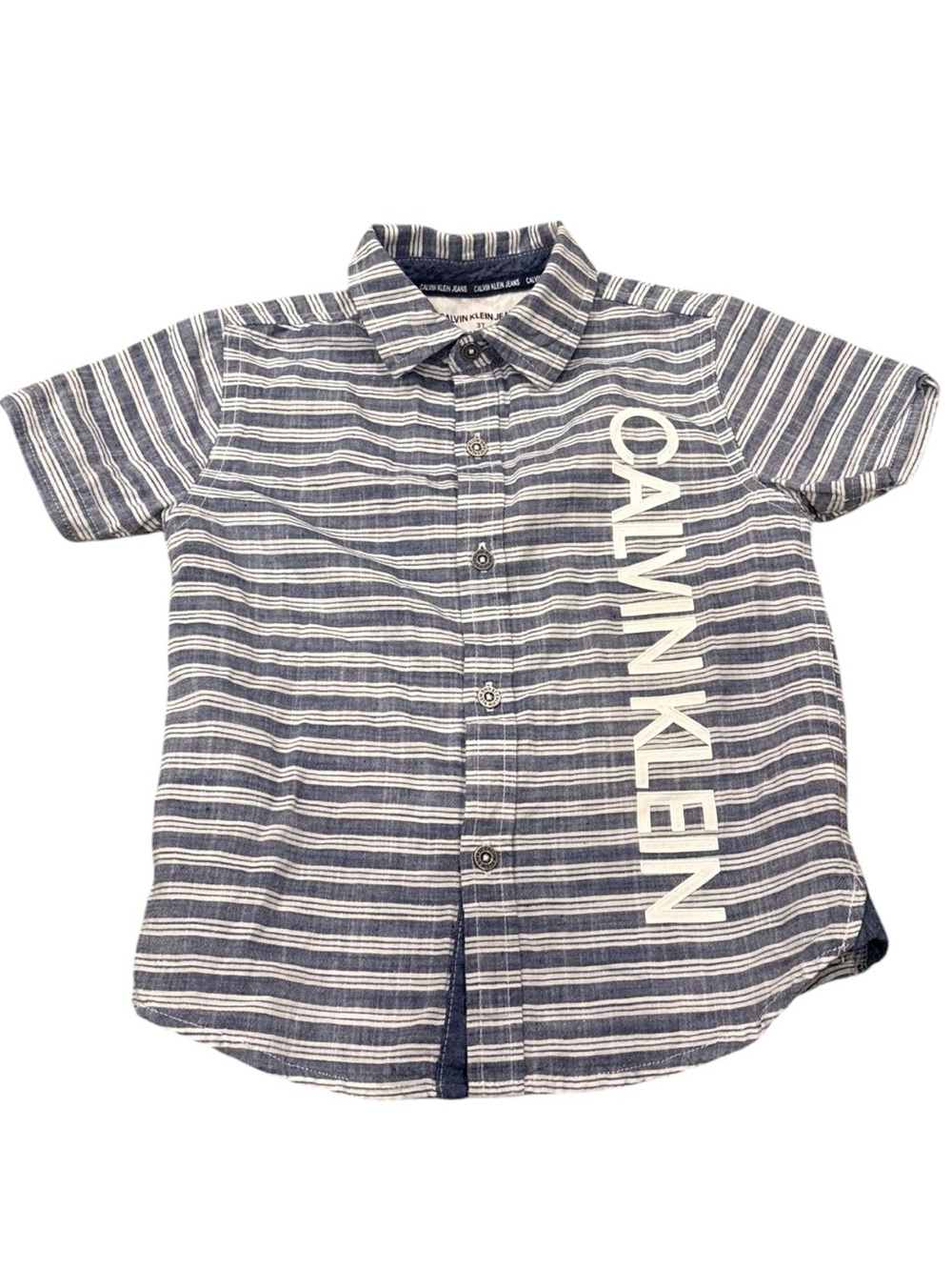 Calvin Klein Toddler Boys Logo Shirt Cotton Button Down Stripe Size 3T